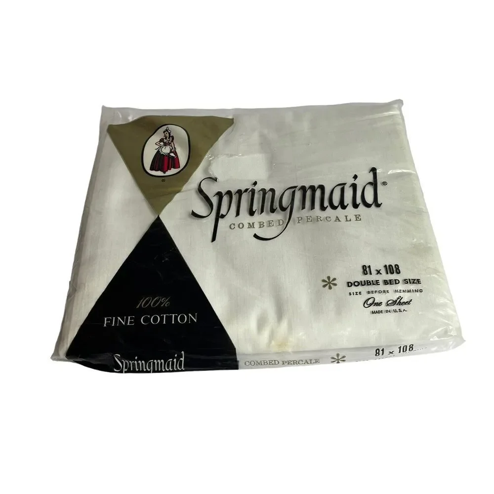 Vtg Springmaid Springcale Sheet White Combed Percale Double Flat Sheet USA‎ NIP
